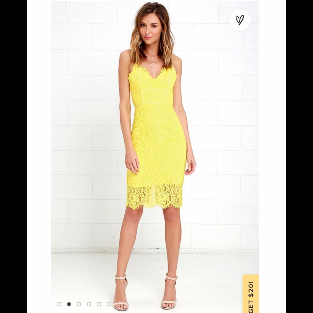 Lulus Sweet blossom yellow floral lace midi dress